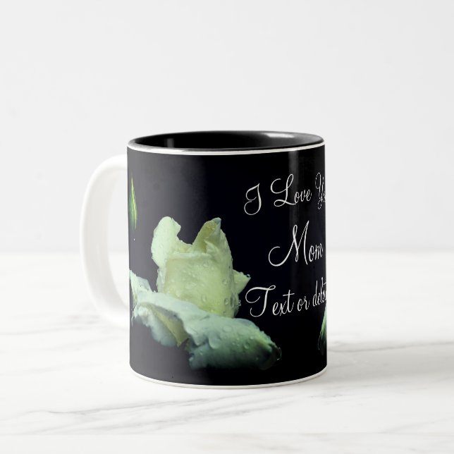 Caneca De Café Em Dois Tons Te Amo Mãe White Rosebud Personalizado (Frente Esquerda)