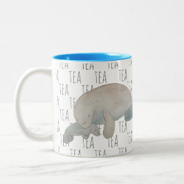 Caneca De Café Em Dois Tons Tea Marine Mammal Watercolor Mãe Bebê Manatee