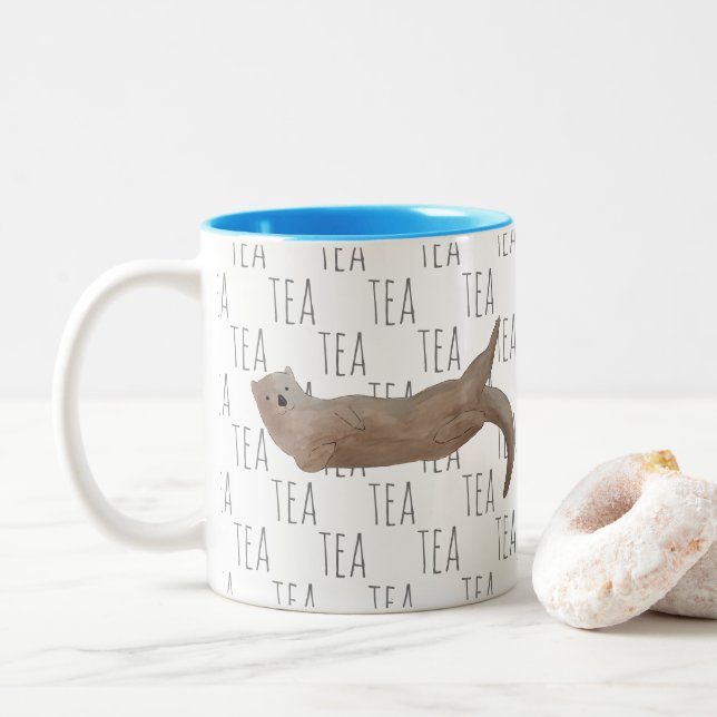 Caneca De Café Em Dois Tons Tea Marine Mammal Watercolor Sea Otter (Com Donut)