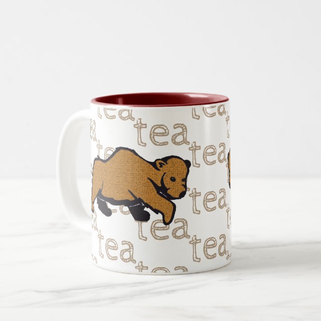 Caneca De Café Em Dois Tons Tea Rustic Wildlife Grizzly Brown Bear (Frente Esquerda)