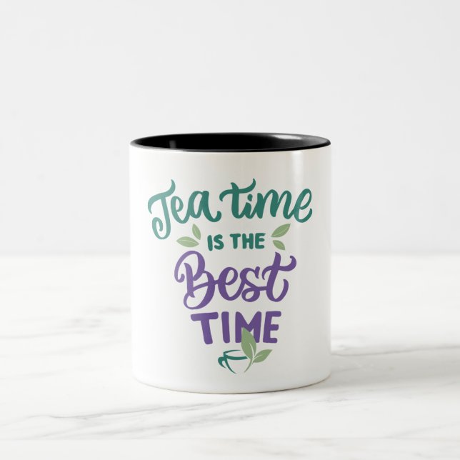 Caneca De Café Em Dois Tons Tea Time Lettering Mug Design (Centro)