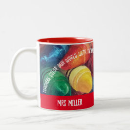 Caneca De Café Em Dois Tons Teacher Thank You Color Our World Crayon Name Red