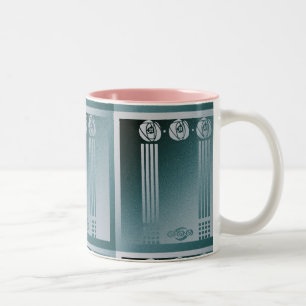 Caneca De Café Em Dois Tons Teal Art nouveau,Charles Mackintosh, rosa design