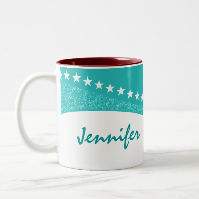 Caneca De Café Em Dois Tons Teal Dazzling Star Curves Mug (Esquerda)