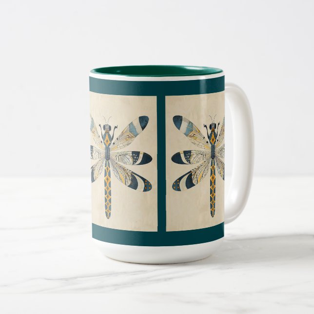 CANECA DE CAFÉ EM DOIS TONS TEAL DRAGONFLY MUG (Frente Esquerda)