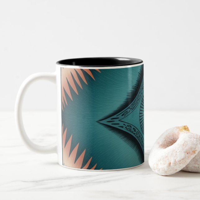 Caneca De Café Em Dois Tons Teal Navajo Peach Sunburst (Com Donut)