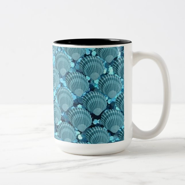 Caneca De Café Em Dois Tons Teal Sparkle Seashell Mug (Direita)