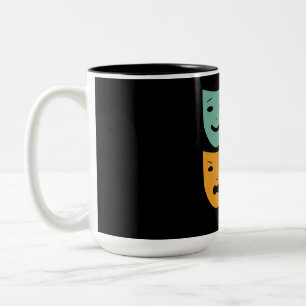 Caneca De Café Em Dois Tons Teatro Vintage Máscaras Atriz Teatro Ator de Drama