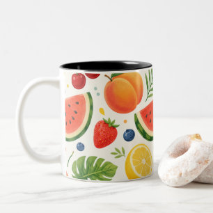 Caneca De Café Em Dois Tons Tecido de Padrão de Frutas de Verão Melancia Tro