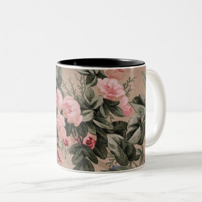 Caneca De Café Em Dois Tons Tecido Floral Tradicional Foto  (Frente Esquerda)
