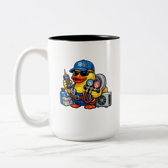 Caneca De Café Em Dois Tons Técnico de HVAC Pato de Borracha (Esquerda)