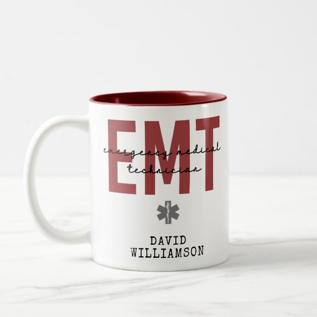 Caneca De Café Em Dois Tons Técnico médico de emergência EMT personalizado (Esquerda)