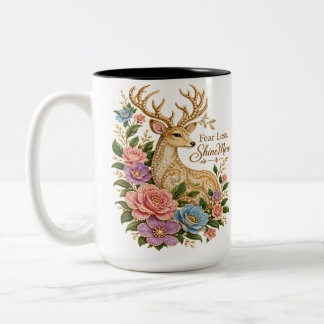 Caneca De Café Em Dois Tons Tem Menos Medo e Brilha Mais: Veado Floral Ornamen