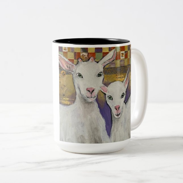 Caneca De Café Em Dois Tons Tem o Goat? Mug com crianças "Frisky" (Frente Esquerda)