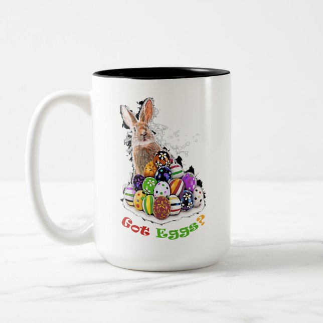 Caneca De Café Em Dois Tons Tem Ovos? Ovos Coelhinhos Da Páscoa Engraçados (Esquerda)