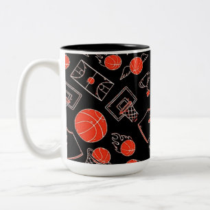 Caneca De Café Em Dois Tons Tema de Basquete Preto-Laranja