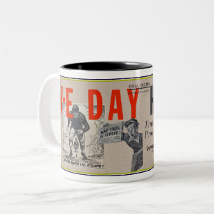 CANECA DE CAFÉ EM DOIS TONS TEMA DE JORNAL VINTAGE WWII