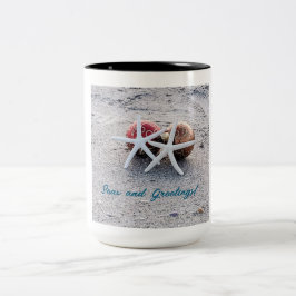 Caneca De Café Em Dois Tons Tema de praia de Férias Mug com estrelas e Ornamen