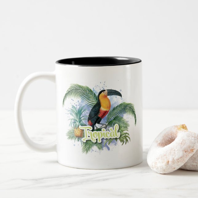 Caneca De Café Em Dois Tons Tema do papagaio tropical (Com Donut)
