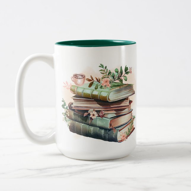 Caneca De Café Em Dois Tons Tempo de Leitura da Aquarela (Esquerda)