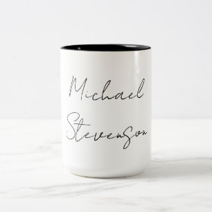 Caneca De Café Em Dois Tons Tendência Black White Manuscrito Minimalista