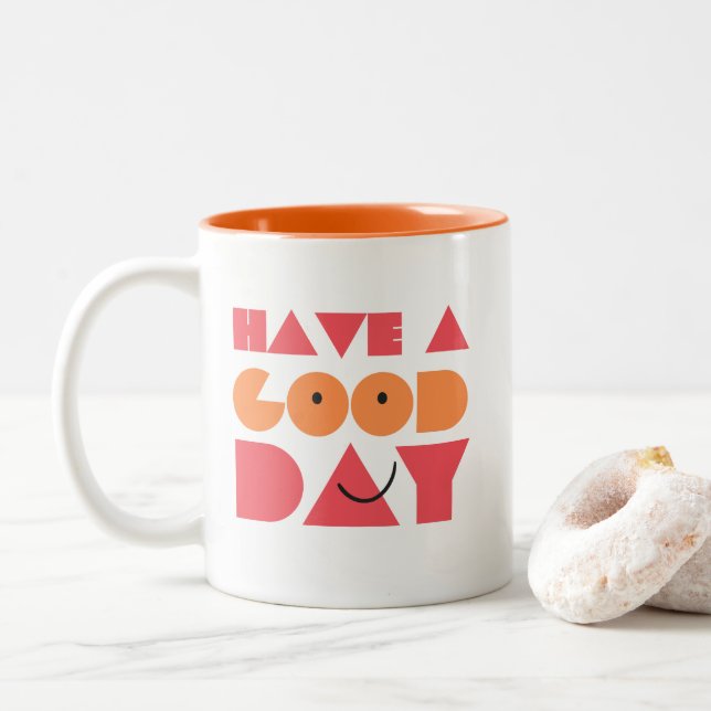 Caneca De Café Em Dois Tons Tenha Um Bom Dia (Com Donut)