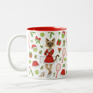 Caneca De Café Em Dois Tons Tênis tema de Natal para amantes de gato siamês