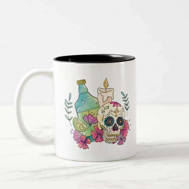 Caneca De Café Em Dois Tons Tequila Sugar Skull (Esquerda)