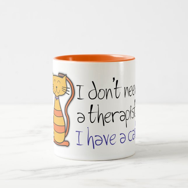 Caneca De Café Em Dois Tons Terapeuta alaranjado do gato de gato malhado (Centro)