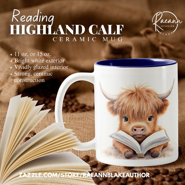 Caneca De Café Em Dois Tons Terland Calf Reader Cerâmica Mug (Criador carregado)