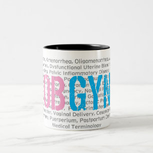 Caneca De Café Em Dois Tons Terminologia Médica OBGYN Rosa/Azul, 11 Oz branco