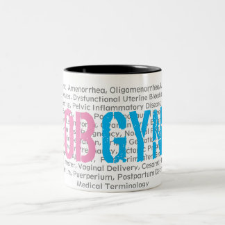 Caneca De Café Em Dois Tons Terminologia Médica OBGYN Rosa/Azul, 11 Oz branco