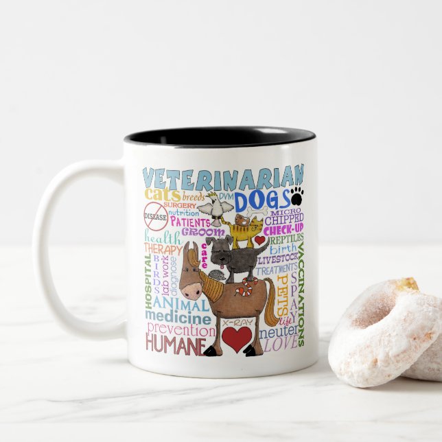 Caneca De Café Em Dois Tons Termos do Veterinarian-Subway Art Vet (Com Donut)
