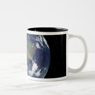 Caneca De Café Em Dois Tons Terra inteiramente iluminada centrada em Ámérica