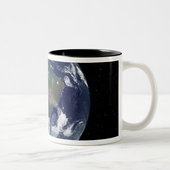 Caneca De Café Em Dois Tons Terra totalmente iluminada centrada na América do  (Direita)