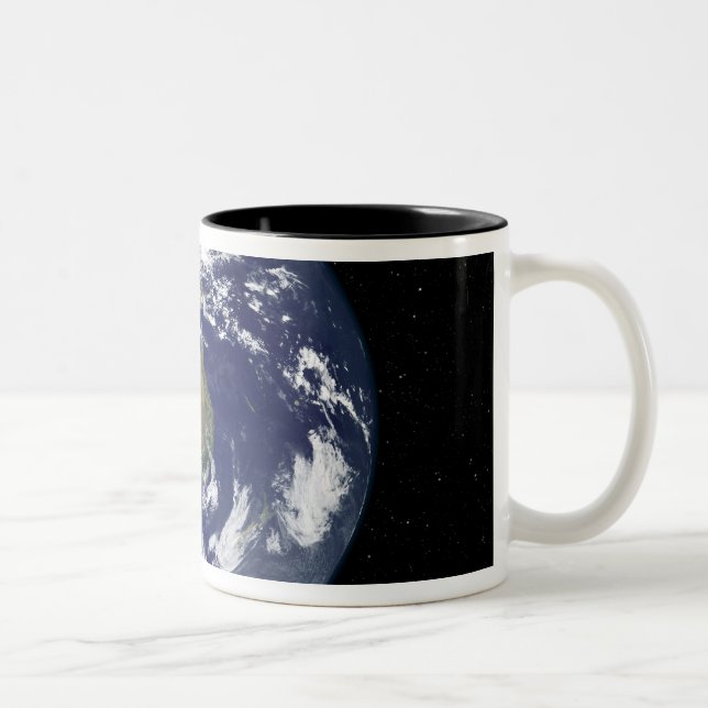 Caneca De Café Em Dois Tons Terra totalmente iluminada centrada na Austrália e (Direita)