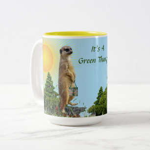 Caneca De Café Em Dois Tons 'Terra Verde' Suricata Animal