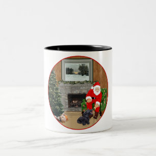 Caneca De Café Em Dois Tons Terrier Escocês Feliz & Papai Noel