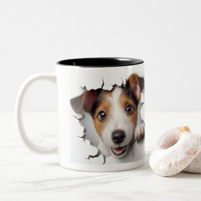 Caneca De Café Em Dois Tons Terrier Jack Russell   (Com Donut)