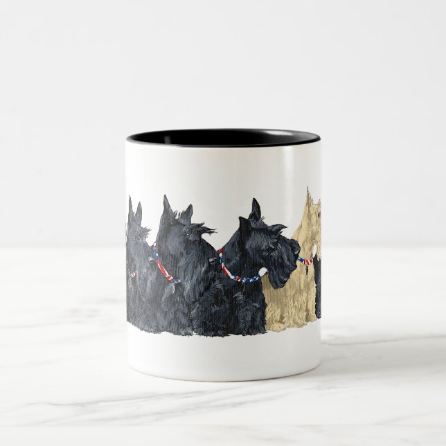Caneca De Café Em Dois Tons Terriers Escoceses Pretos e Trigo (Centro)