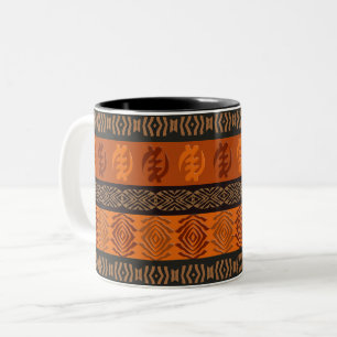 Caneca De Café Em Dois Tons Teste padrão africano étnico com simbols de