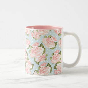 Caneca De Café Em Dois Tons Teste padrão cor-de-rosa bonito com bolinhas azui