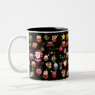 Caneca De Café Em Dois Tons Teste padrão da coruja do Natal