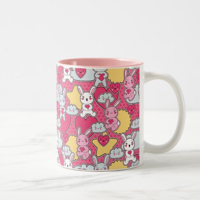 Caneca De Café Em Dois Tons Teste padrão da criança de Kawaii com Doodles (Direita)