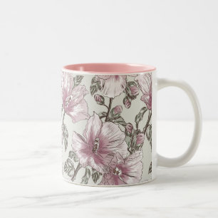 Caneca De Café Em Dois Tons Teste padrão de flores cor-de-rosa silenciado do