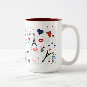 Caneca De Café Em Dois Tons Teste padrão de Paris com torre Eiffel