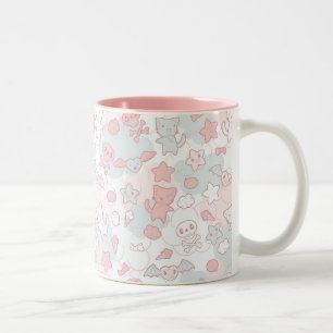 Caneca De Café Em Dois Tons teste padrão do kawaii com doodle