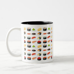 Caneca De Café Em Dois Tons Teste padrão do sushi do divertimento