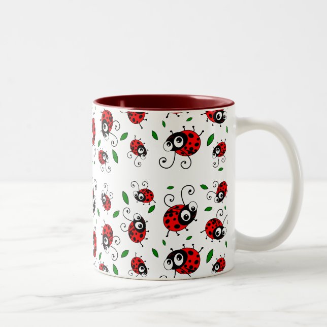 Caneca De Café Em Dois Tons Teste padrão dos joaninhas dos desenhos animados (Direita)