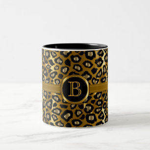 Caneca De Café Em Dois Tons Teste padrão Dourado & preto do monograma